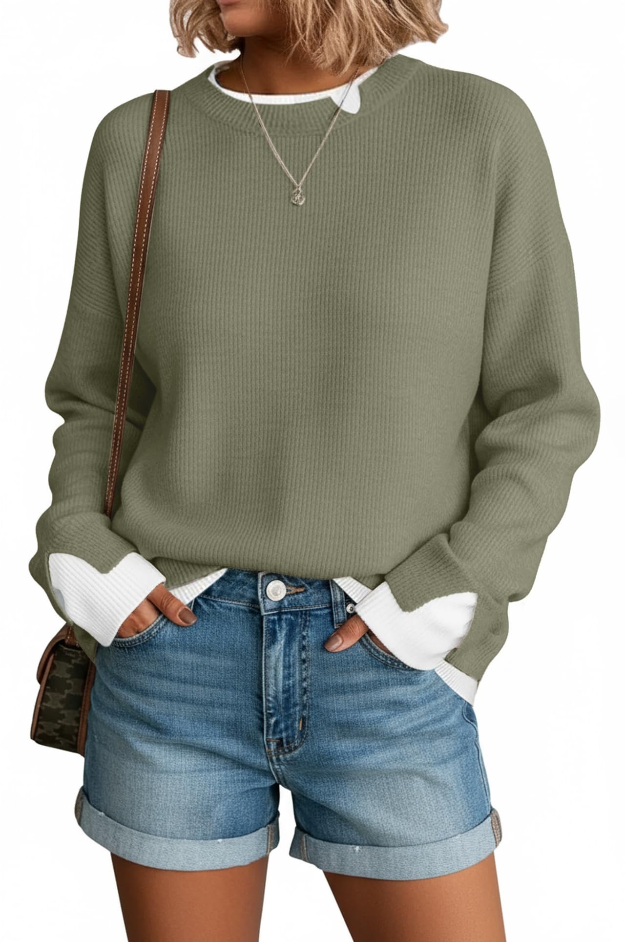 Disamer Womens Sweaters Fall Clothes Fashion 2026 Cowboy Chic Knit Cozy Sweater School Teacher Outfits Long Sleeve Pullover,Pure Green,Large