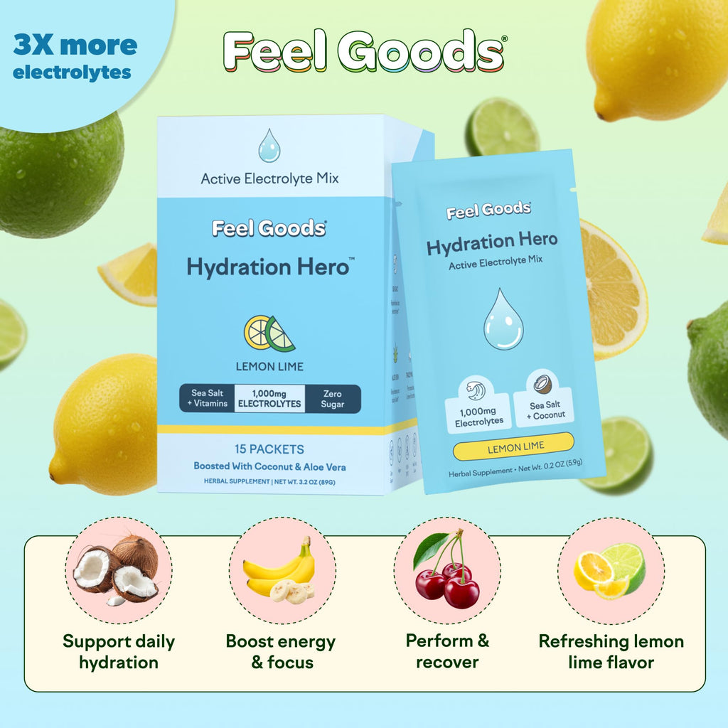 Feel Goods Hydration Hero, Sugar-Free Electrolyte Powder Packets for Daily Hydration - Electrolytes Drink Mix with Magnesium, Potassium & Vitamins for Fasting & Energy - Keto, Vegan & Organic Flavors