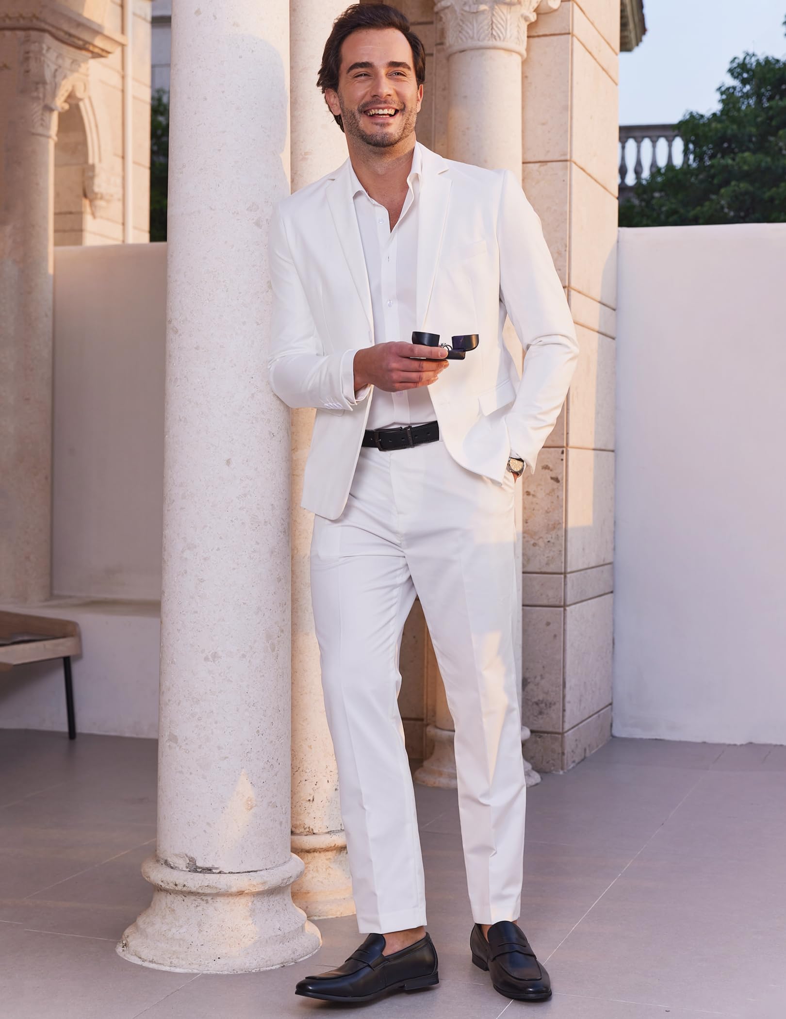COOFANDY Men's 2 Piece Suits Classic Fit 2 Button Dress Suits Tuxedo Jacket Blazer Suit for Wedding Dinner Prom White