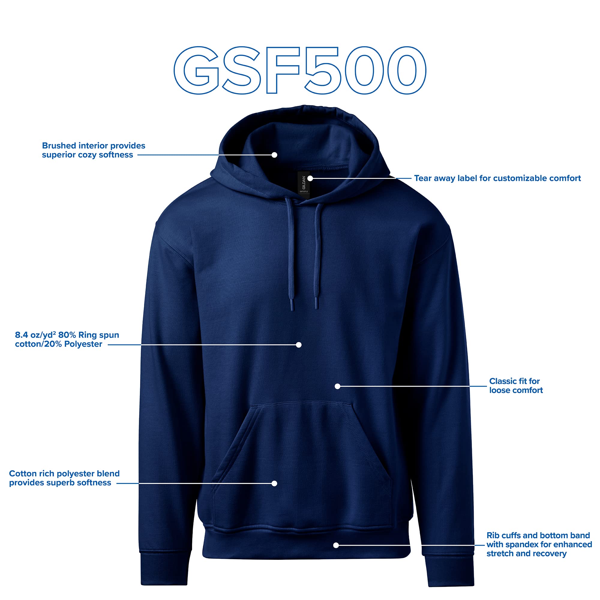 Gildan Adult SoftStyle Hoodie Sweatshirt, Style GSF500, Dark Heather, Small