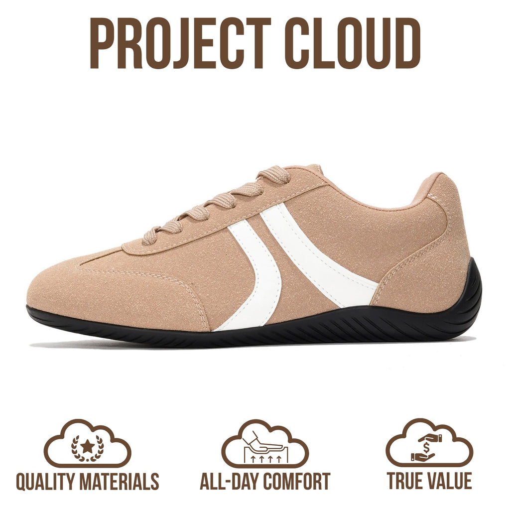 Project Cloud Barefoot Shoes Women – Memory Foam Lace-Up Womens Sneakers – Lightweight & Non Slip Womens Shoes Casual – All-Day Women's Fashion Sneakers for 2026 (Goal, TAN, 5.5)