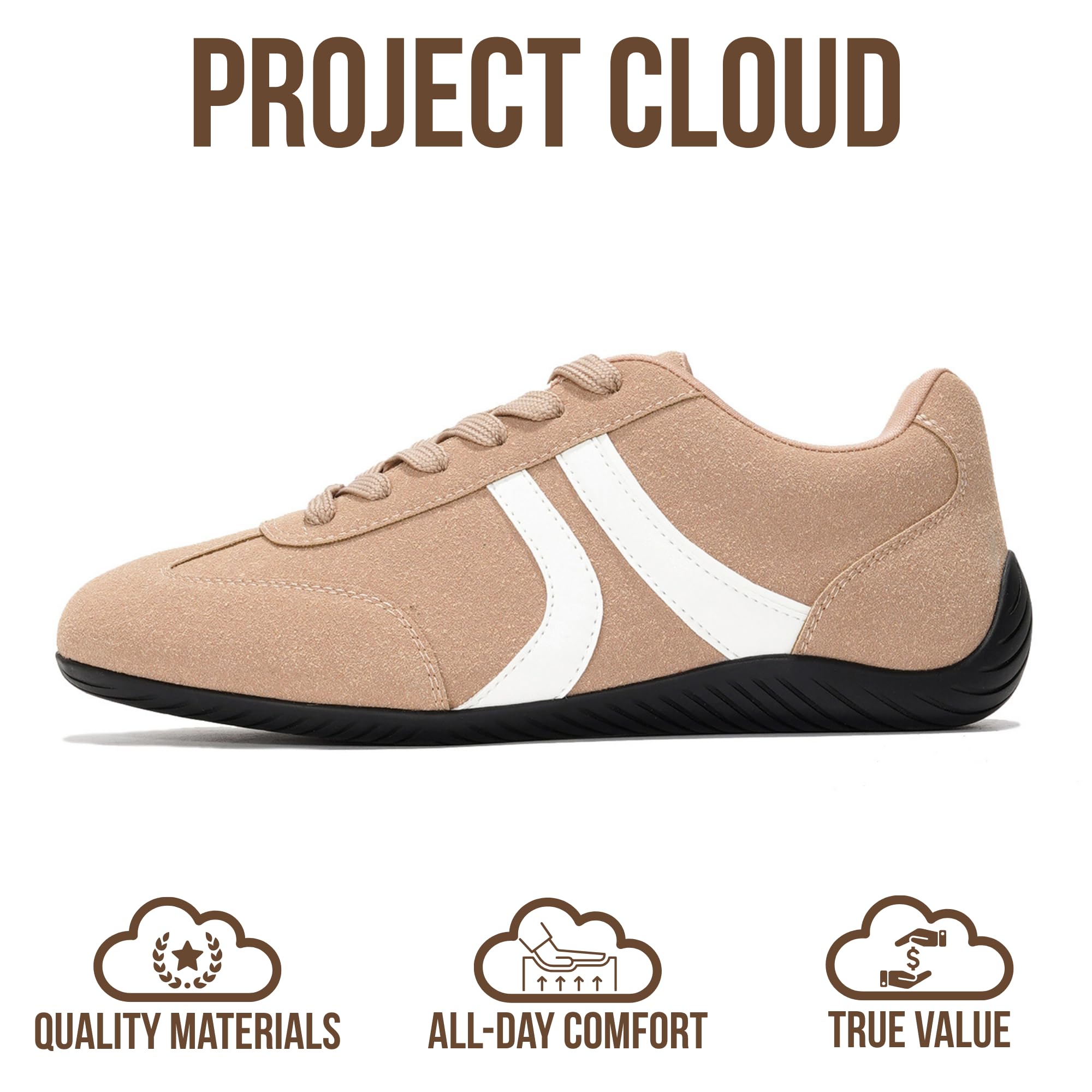 Project Cloud Barefoot Shoes Women – Memory Foam Lace-Up Womens Sneakers – Lightweight & Non Slip Womens Shoes Casual – All-Day Women's Fashion Sneakers for 2026 (Goal, TAN, 7)