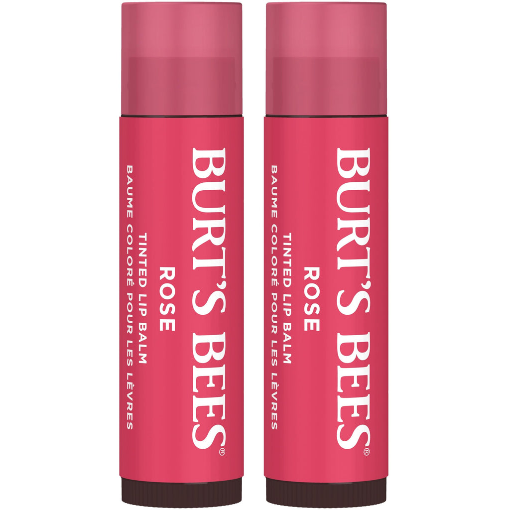 Burt's Bees Lip Tint Balm for Valentine's Day, with Long Lasting 2 in 1 Duo Tinted Balm Formula, Color Infused with Hydrating Shea Butter for a Natural Looking Buildable Finish, Rose (2-Pack)