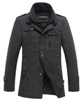 chouyatou Men's Winter Stylish Wool Blend Single Breasted Military Peacoat (Medium, Thick-Grey)