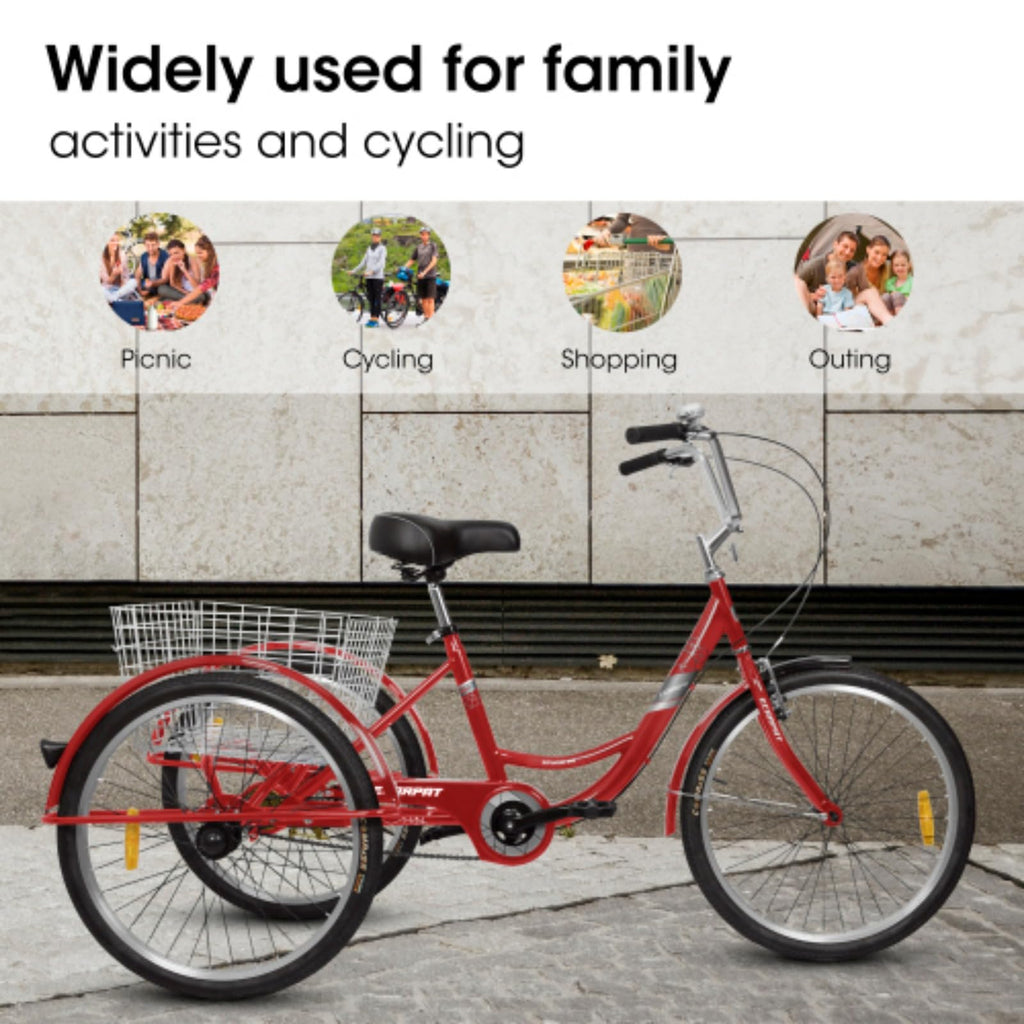 RENPINYOUX Tricycle, Adult Tricycle, 24" Tricycle with Shopping Basket, 350 Lb Capacity, Easy to Install, Suitable for Seniors, Women and Men