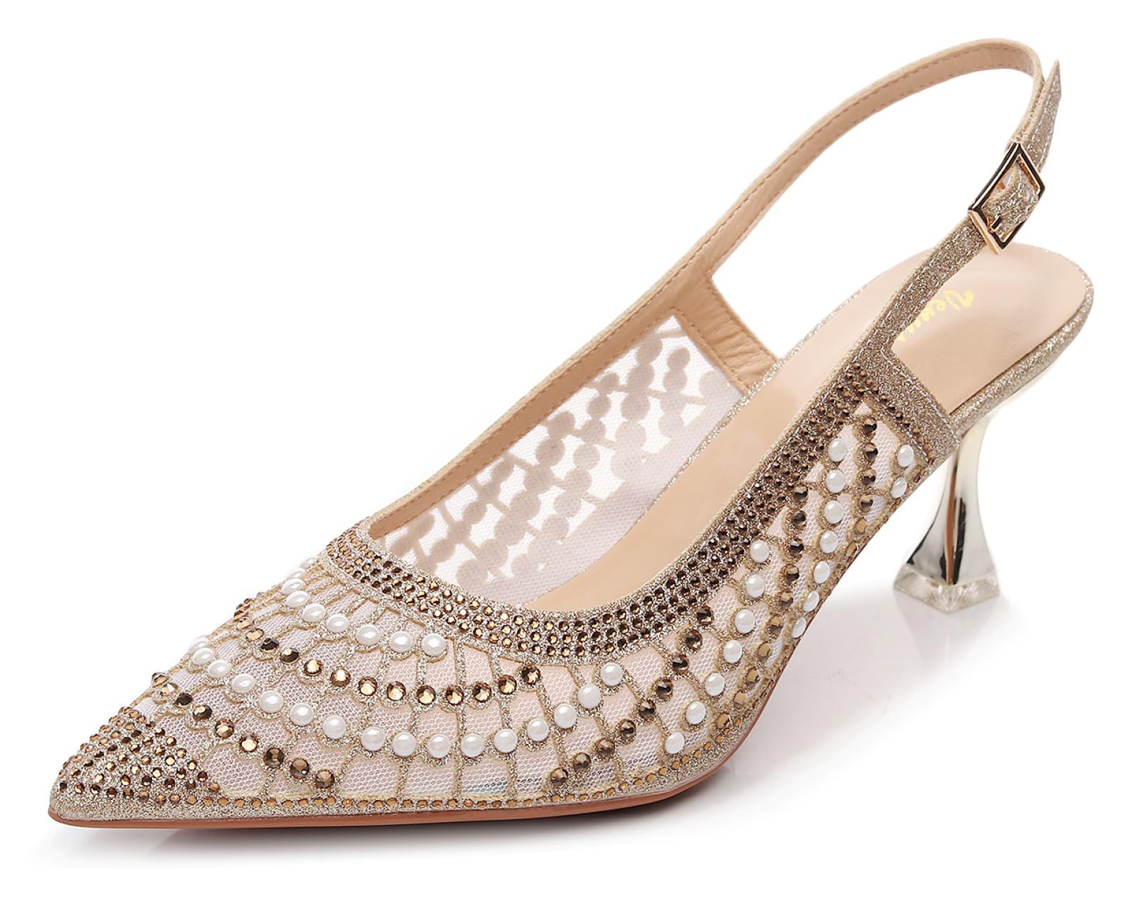 VenusCelia Women's Charming Lady Slingback Pump Shoe (8.5 M US,Gold Studded)