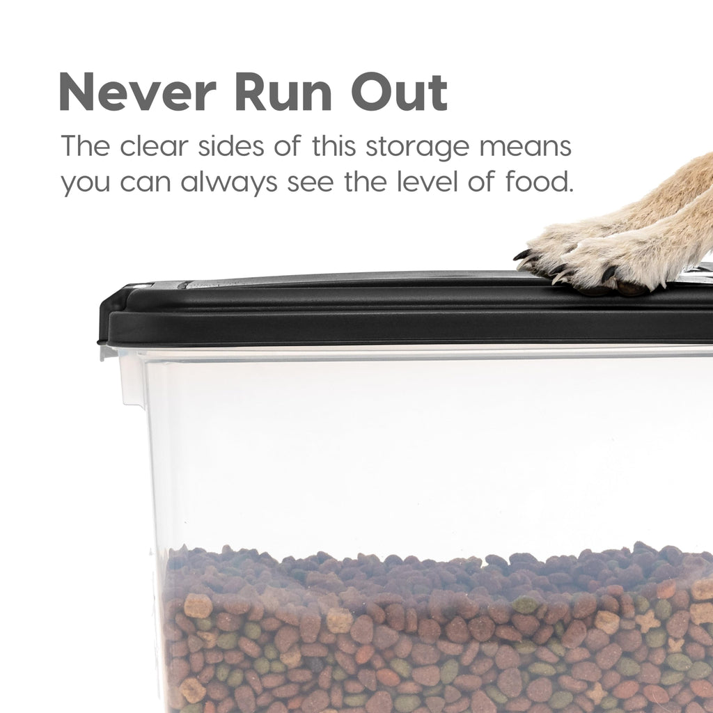 IRIS USA Dog Food Storage Container, 30 lbs & 11 lbs Combo, Cat Food Storage Container, Dog Treat Container, Airtight, Stackable, 2-Cup Scoop, Wheels, Easy Mobility, Black