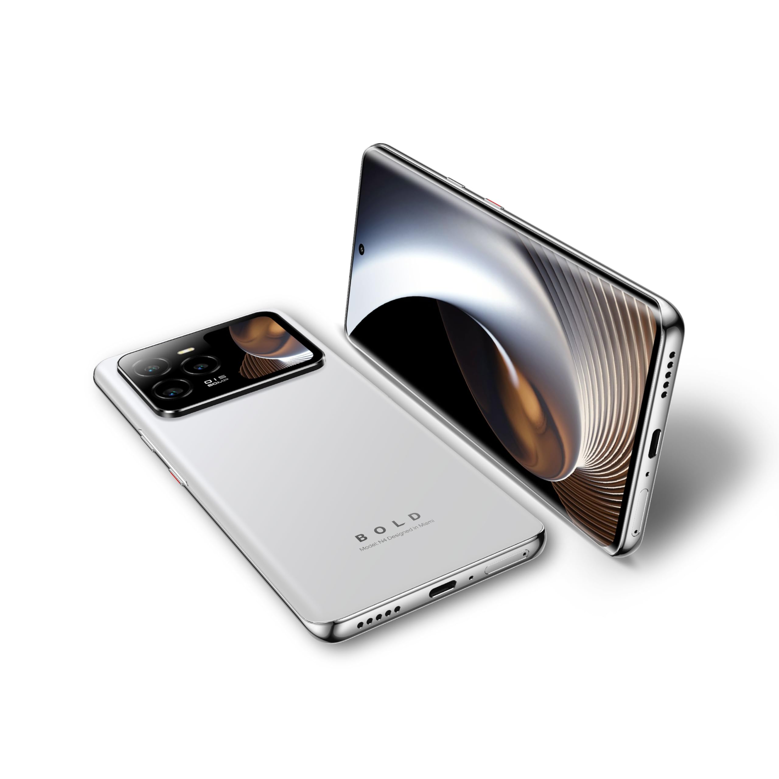 BLU Bold N4 5G | Unlocked | 6.78” Curved Display + 1.74” Rear Display | 50MP + 16MP Selfie | 512/8GB I NFC I Android 15 | US Version | US Warranty | White