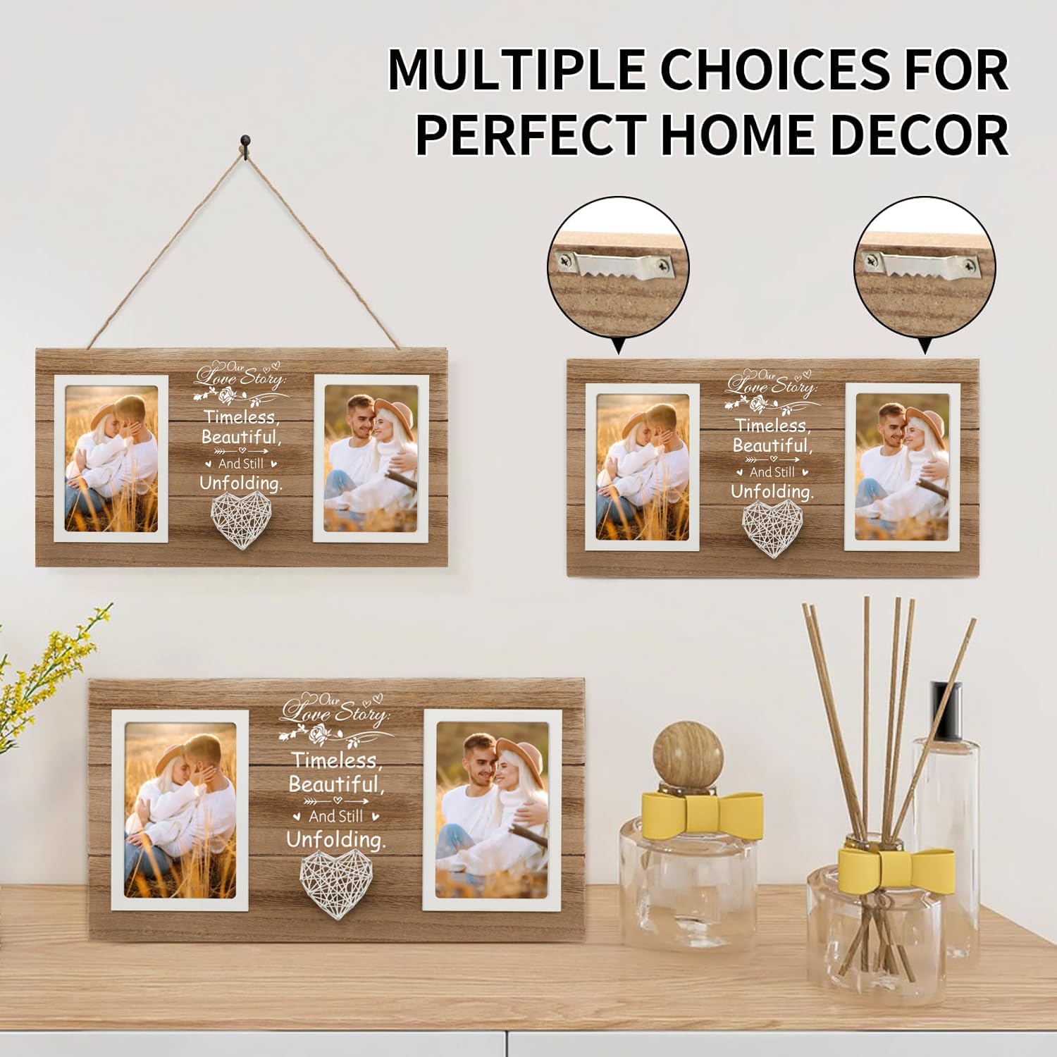 SOUHONEY Personalized Wedding Gifts for Couples 2026, Picture Frame Gifts for Engagement Wedding Anniversary - Wooden Double Picture Frames 4x6 - Couples Newlyweds Picture Frame (Love Story)