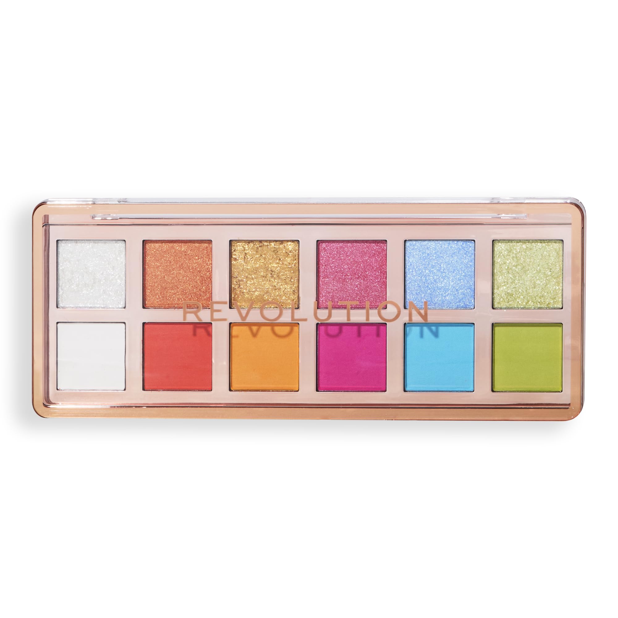 Revolution, The Vibrant Icon Brights Palette, 12 Pigmented Cream Matte & Shimmer Shades, Blendable & Compact Formula, Vegan & Cruelty-Free, 3.53 oz