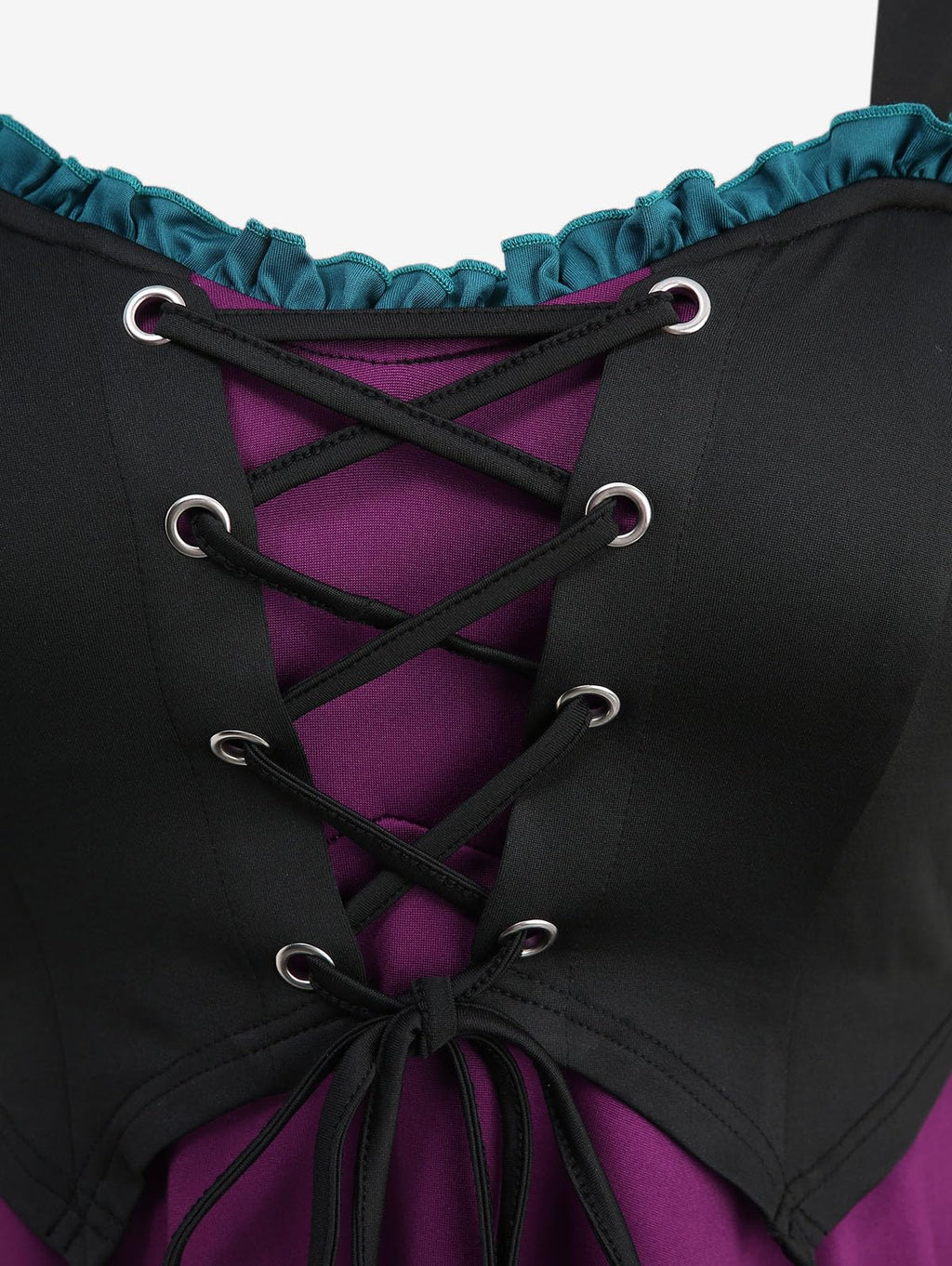 ROSE GAL Women Plus Medieval Renaissance Costume Victorian Dress Cold Shoulder Ruffles Layered Lace-up Underbust Corset Dress Goth Handkerchief Dress(Purple_1/1X)