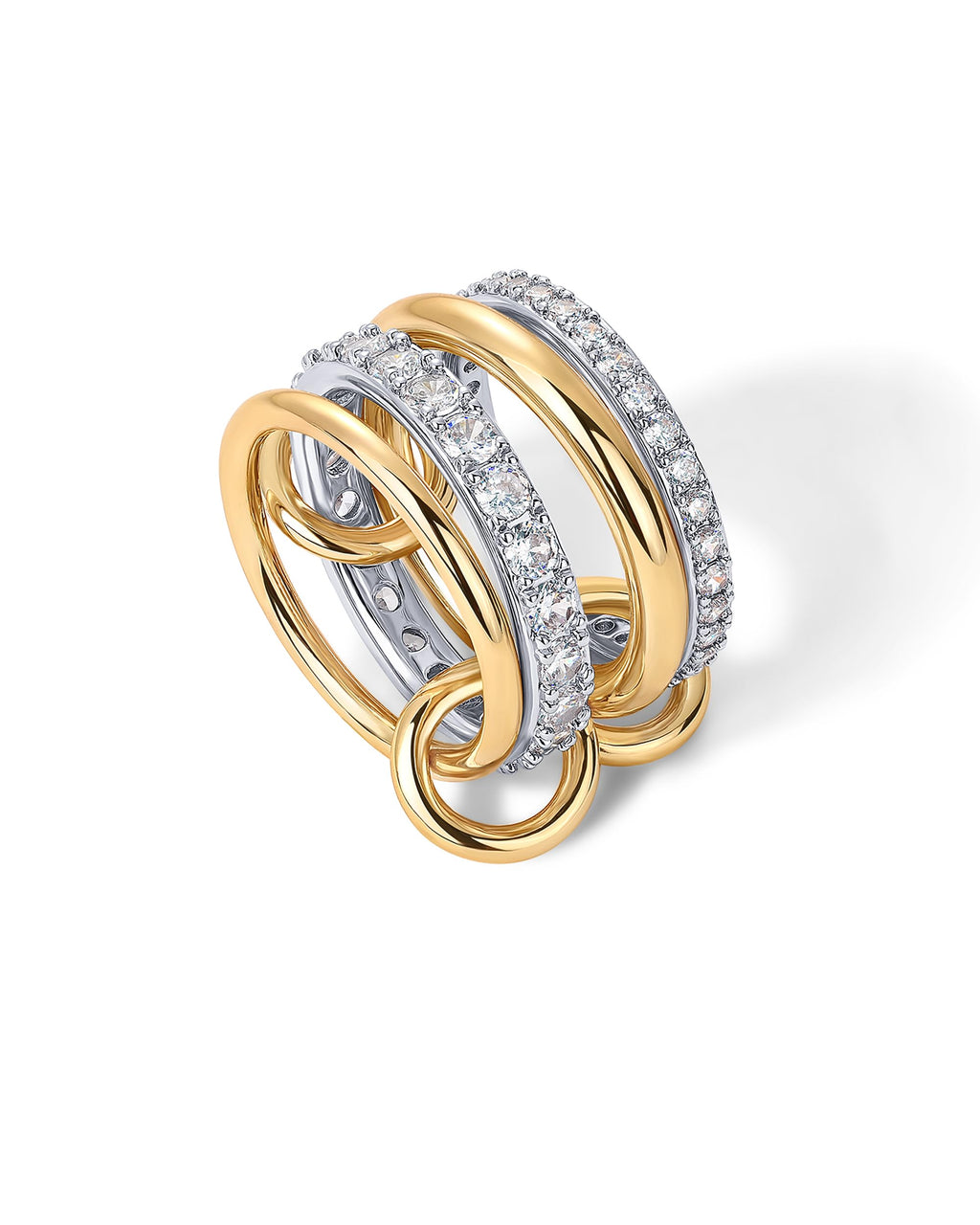 PAVOI 14K Gold Plated Mixed Metal Two Tone Stackable Ring for Women | Double Band Cubic Zirconia Interlocking Stackable Ring | Size 6