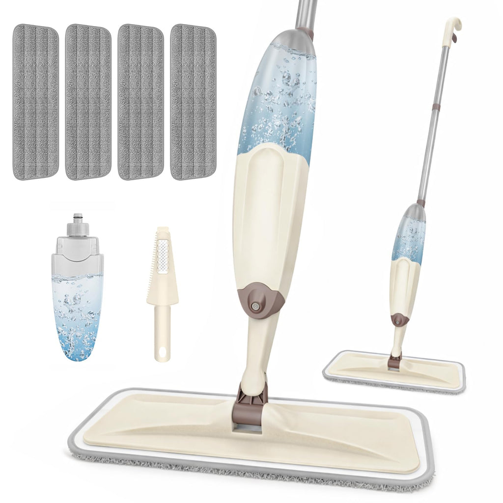 HOMTOYOU Wet Mop for Floor Cleaning: Microfiber Spray Mop with 4 Washable Pads for Cleaning Home Kitchen Multi-Surface Floors - 1Pcs 400+ML Refillable Bottle