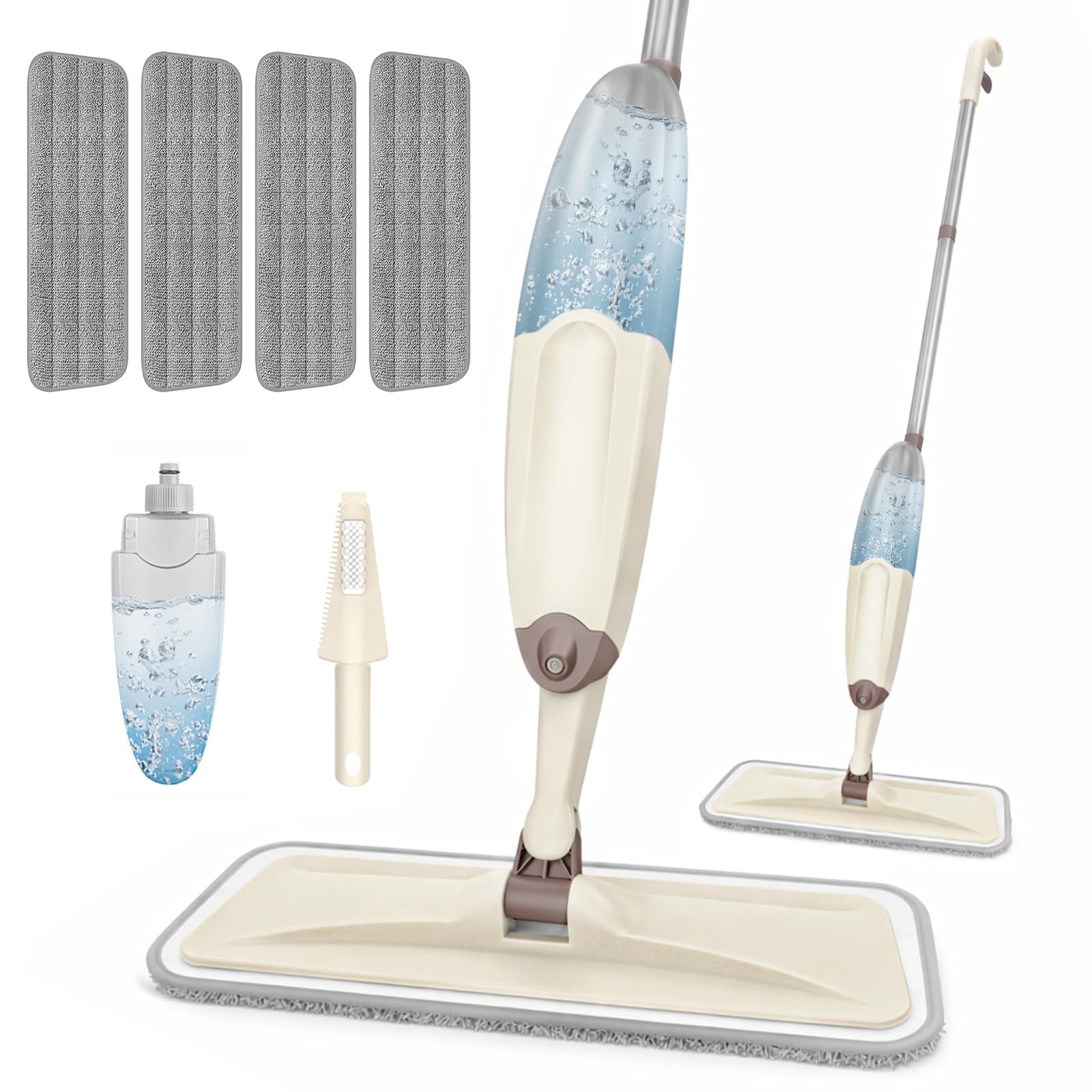 HOMTOYOU Wet Mop for Floor Cleaning: Microfiber Spray Mop with 4 Washable Pads for Cleaning Home Kitchen Multi-Surface Floors - 1Pcs 400+ML Refillable Bottle