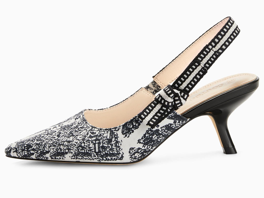 Coutgo Womens Slingback Kitten Heels Closed Pointed Toe Bowknot Knitted Slip On Work Pumps Dress Shoes, Printed Black, Size 8.5