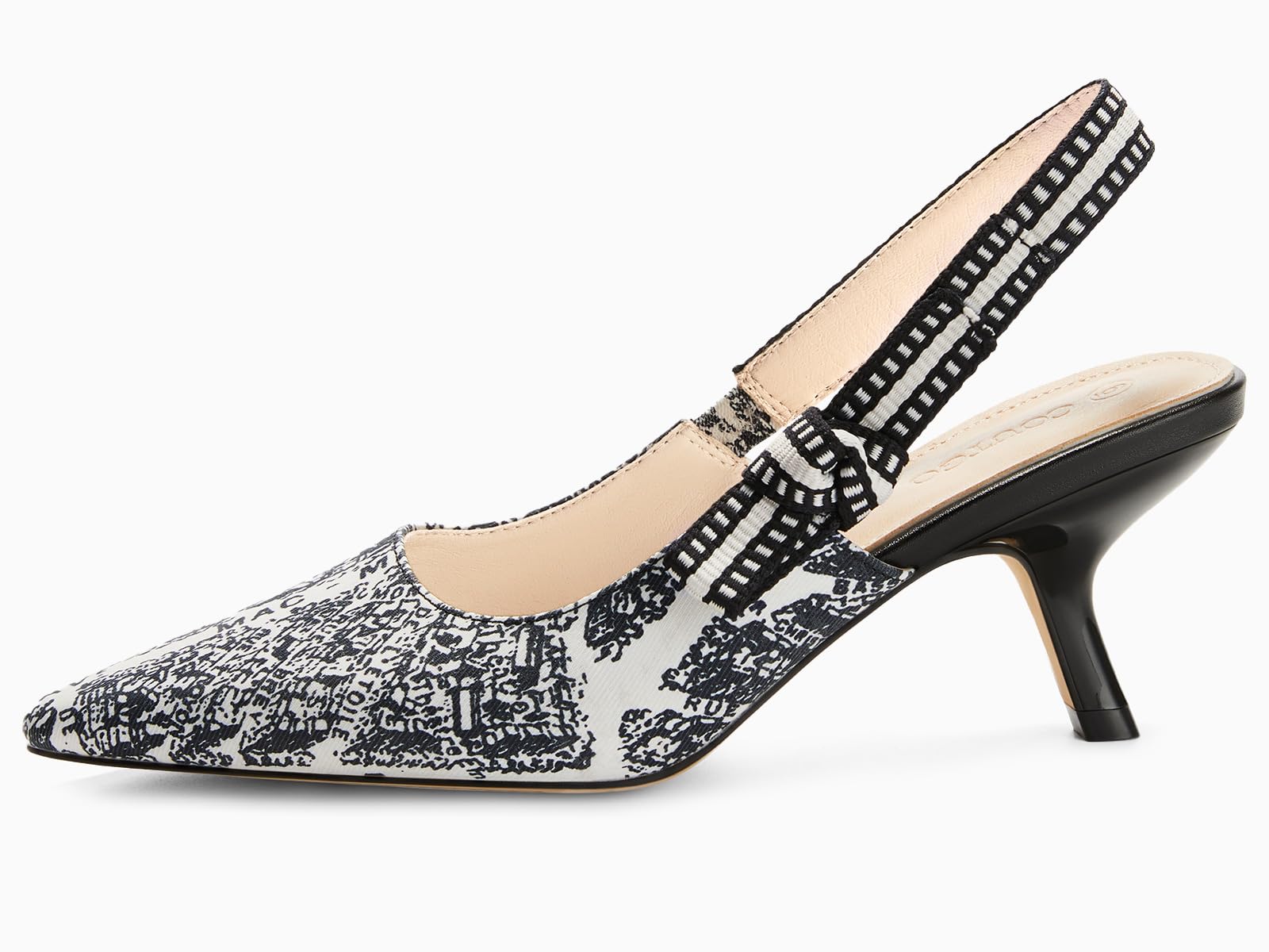 Coutgo Womens Slingback Kitten Heels Closed Pointed Toe Bowknot Knitted Slip On Work Pumps Dress Shoes, Printed Black, Size 8.5