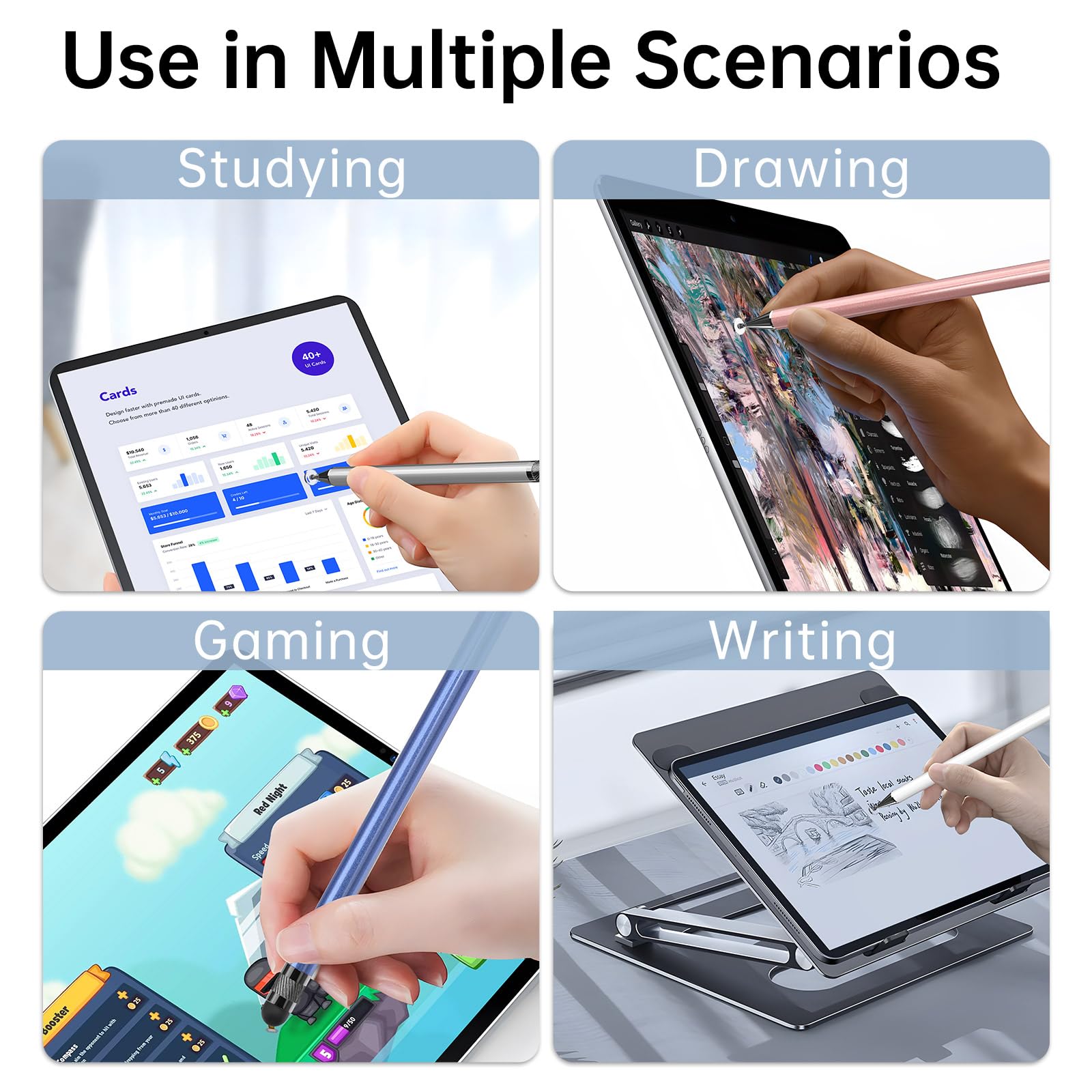 Bopomofo Stylus (5 Pcs), 2-in-1 Stylus Pen for Touch Screen, High Precision and Sensitivity, Suitable for iPhone/ipad/Android Tablets, Compatible with Touch Screens (Black/White/Blue/Rose Gold/Silver)