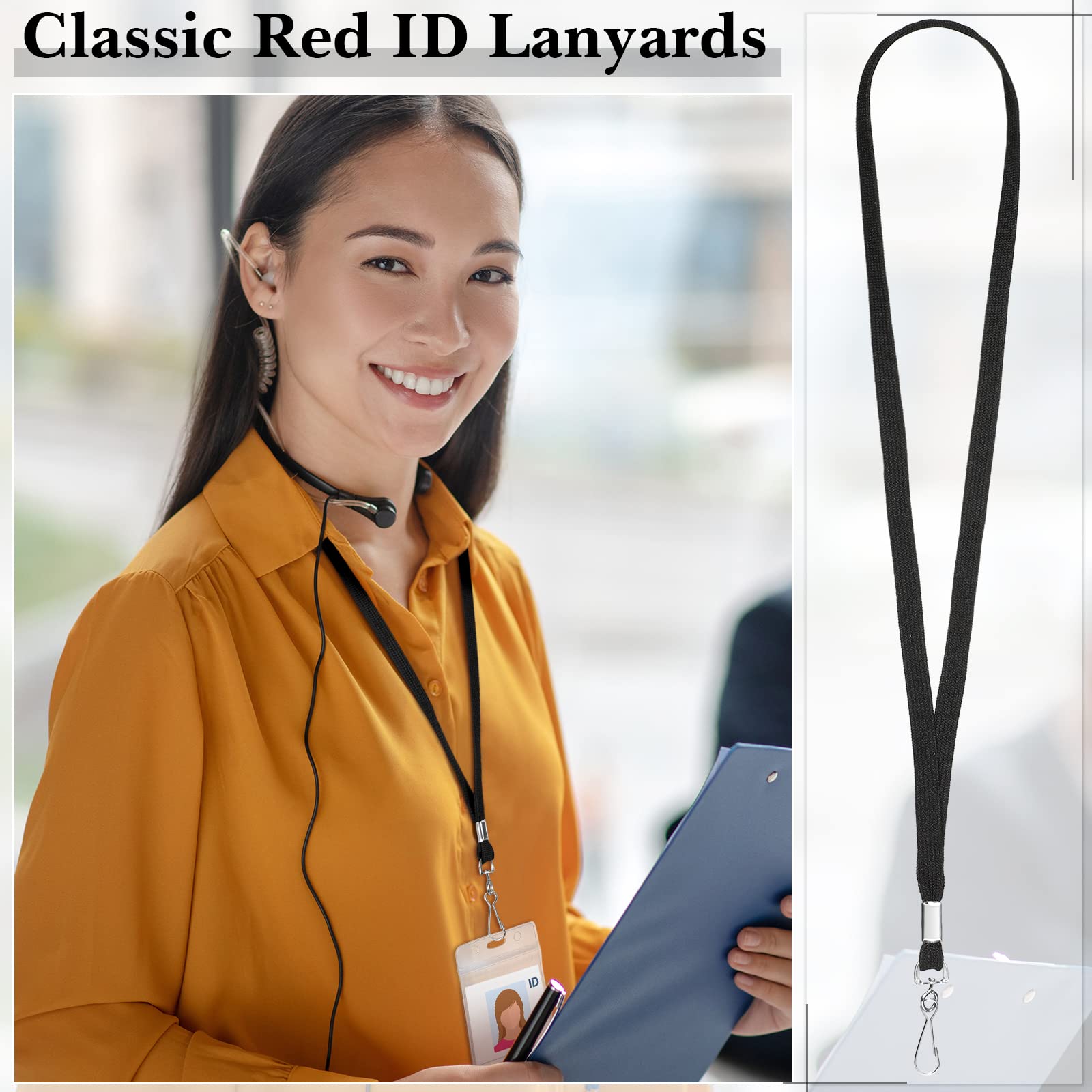 Epakh 200 Pcs Lanyards for ID Name Badge Holder Neck Lanyard Flat with Clips Neck Straps for Office School Nurse(Black,Cotton)