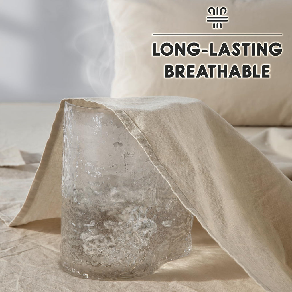 SONORO KATE 100% French Pure Linen Sheets, Breathable and Durable Linen King Size Sheets, Anti-Tear Linen Bed Sheets, Machine Washable, 16 Inch Deep Pocket - 4 Piece (Natural Linen, King)