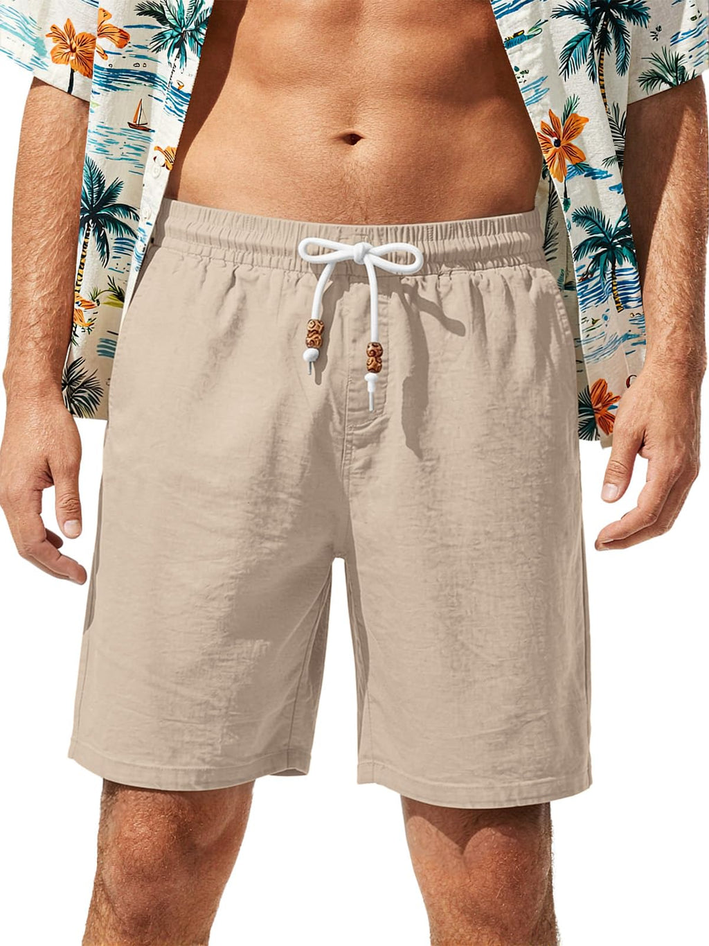 Riskrole Men's Linen Shorts Casual Elastic Waist Drawstring Lightweight Shorts with Pockets Summer Vacation Beach