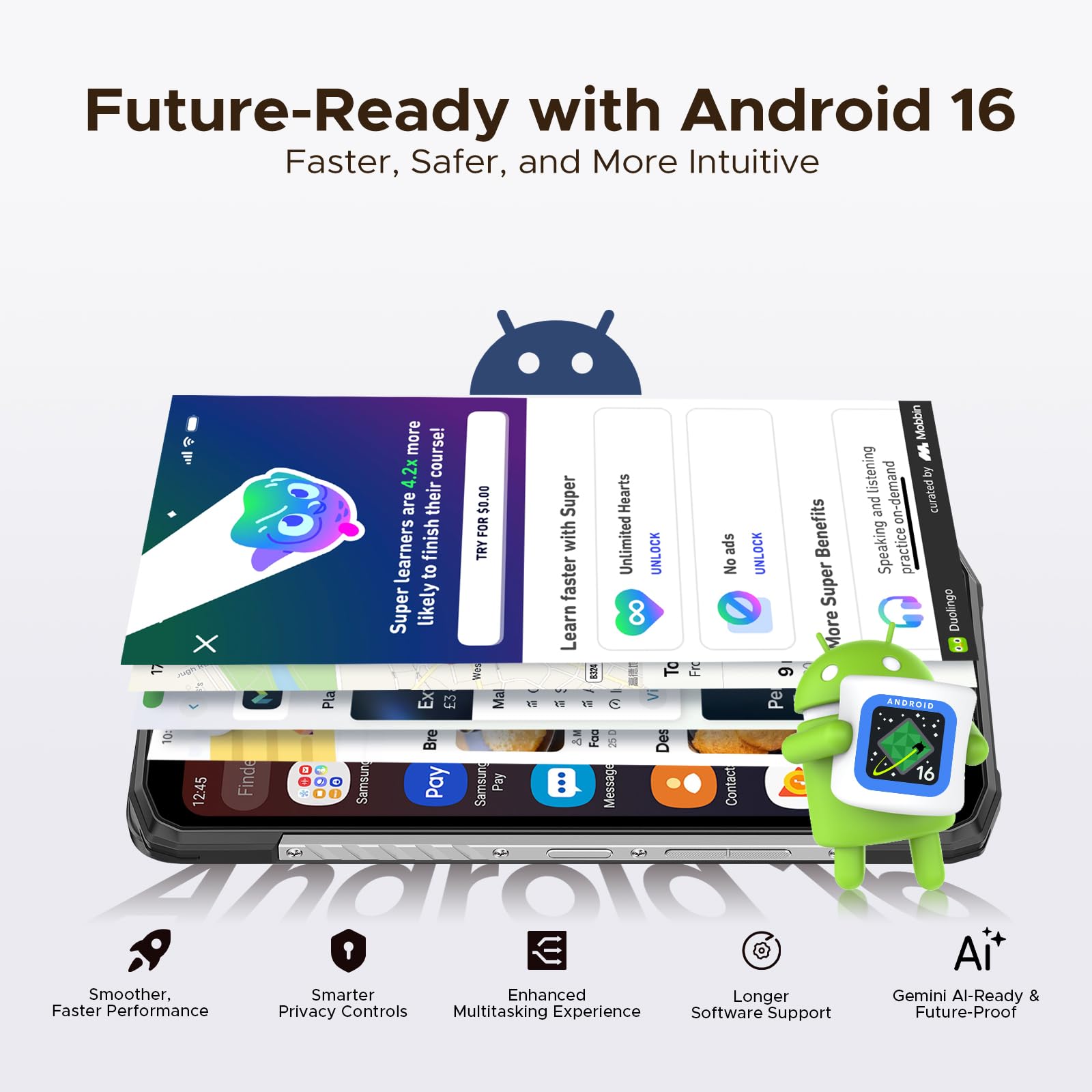 DOOGEE Blade10 Power (2026) Rugged Smartphone Unlocked,24GB+256GB/2TB, Android 16 with 10300mAh Rugged Phone, 6.6''HD+90Hz, 50MP Camera, 3 Card Slots/Face Unlock/Fingerprint/NFC/Wi-Fi6E/IP69K