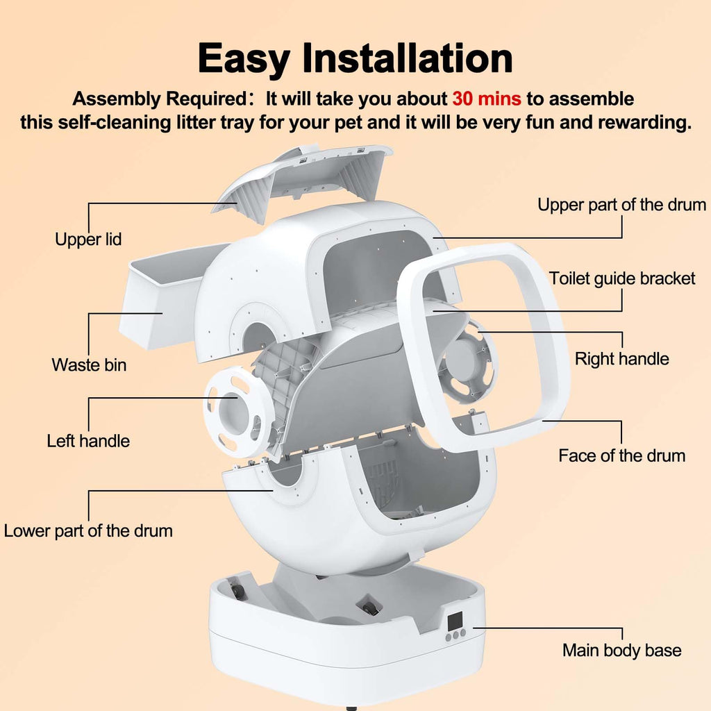 Mintakawa Automatic Cat Litter Box Self Cleaning - APP Control and Weight Monitoring - Ultra-Quiet, Suitable for Medium Cats and Kittens, Safe Anti-Pinch Litter Box (Assembly Required) -White