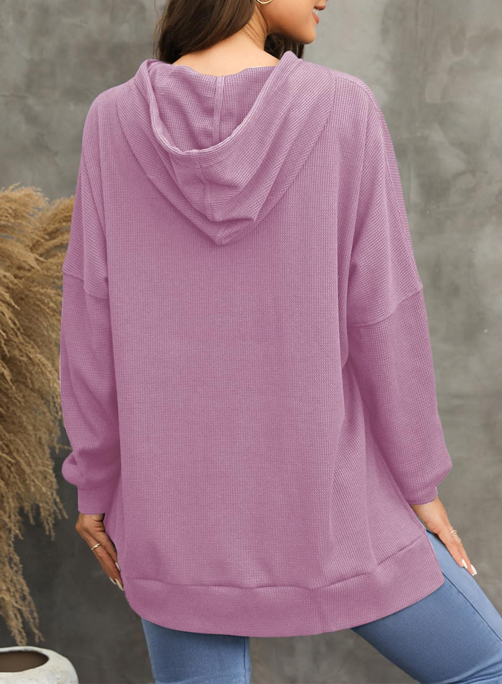 Dokotoo Women Ladies Hoodies Oversized Long Sleeve Sweatshirt for Women 2025 Fashion Fall Plus Size Waffle Knit Winter Clothes Hooded Sweatshirts Casual Loose Hoodie with Pocket Purple Small