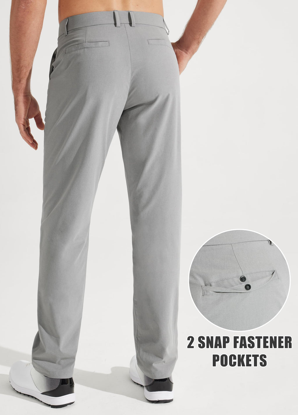Libin Mens Golf Pants Stretch Work Dress Pants 30" Quick Dry Lightweight Business Casual Pants for Men Comfy Water Resistant, Light Grey, 38W x 30L