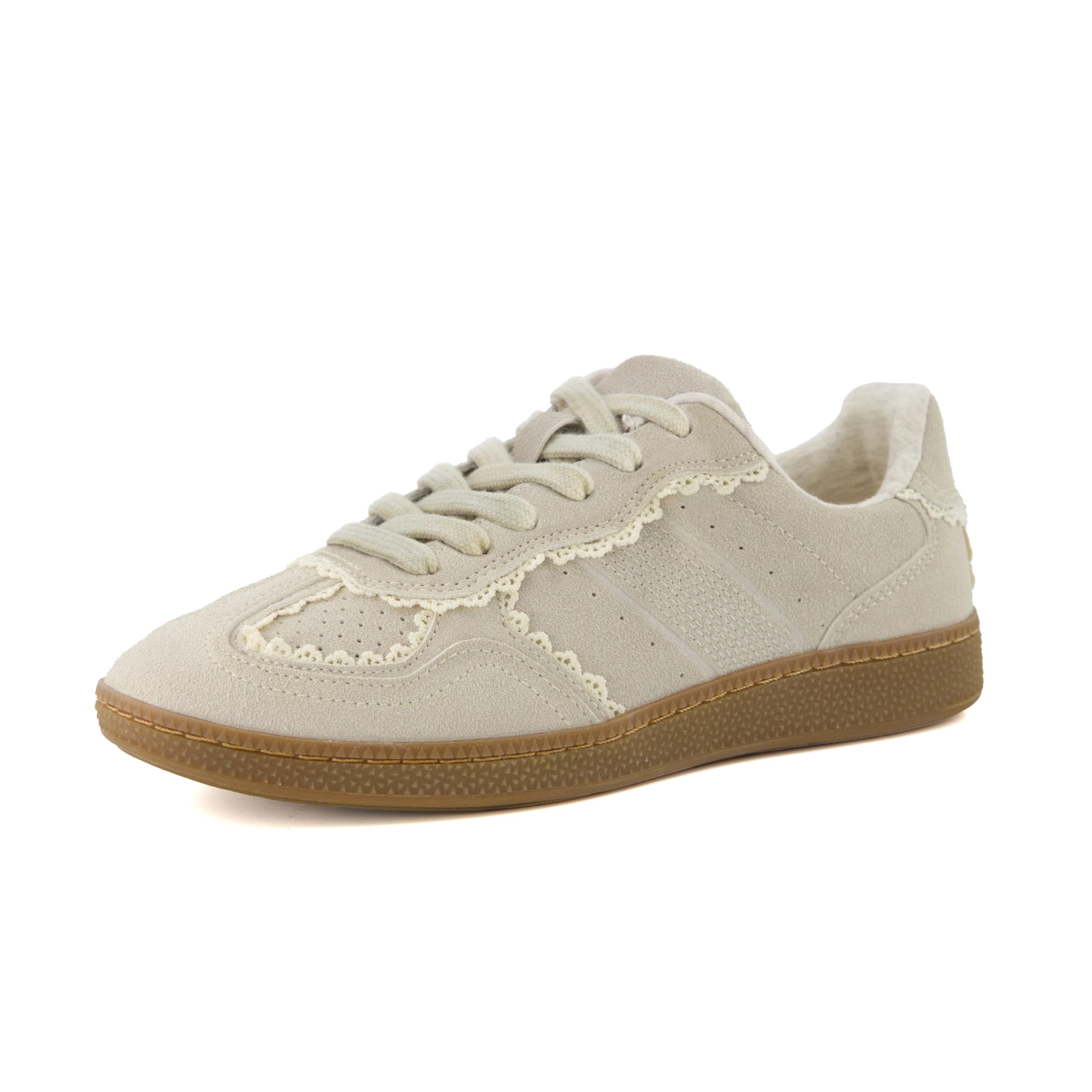 CUSHIONAIRE Belinda Women’s Lace Detail Casual Sneakers – Elegant Ribbon Lace-Up Summer Shoes for Women with Memory Foam, IVORY 9W