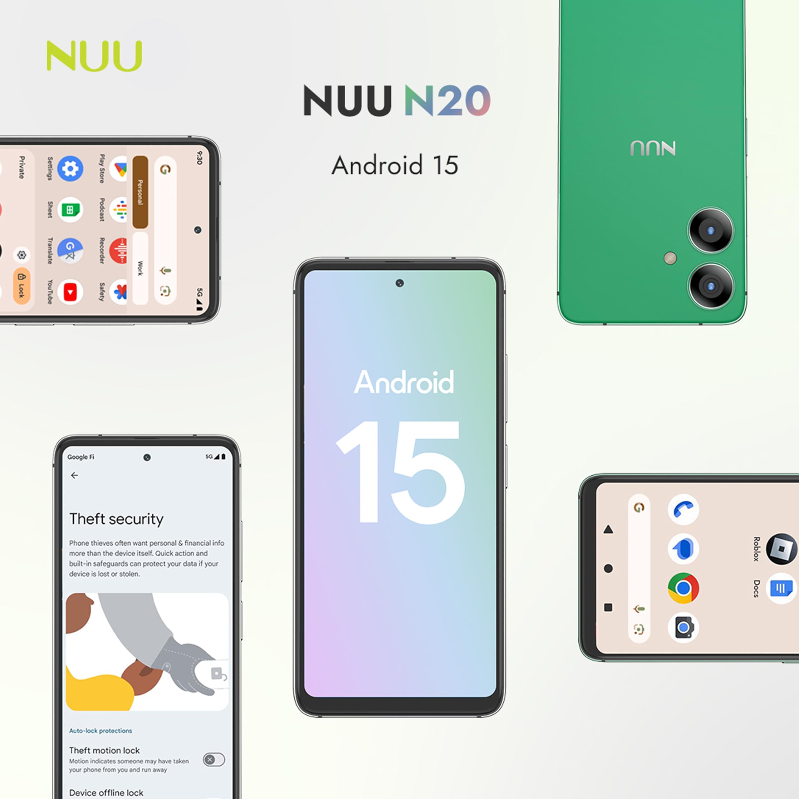 NUU N20 Basic Cell Phone, Wide-Angle Camera, 6GB + (6GB Extended RAM), 128GB Storage, 6.6" 90Hz HD+ Display, Dual SIM 4G, Octa-Core, Android 15, Unlocked,1 Year US Warranty (Blue)