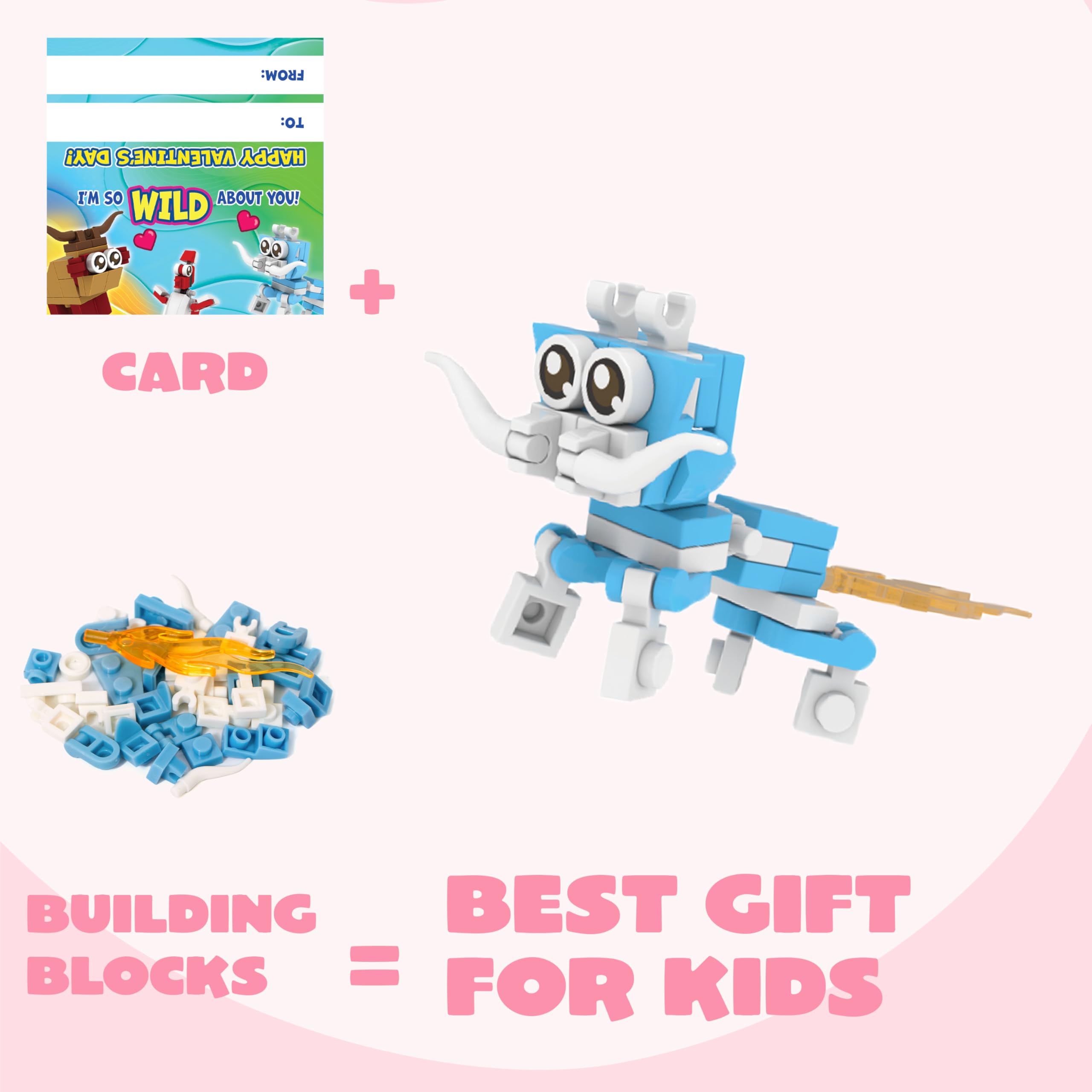 JOYIN 24 Packs Valentines Day Gift Cards with Animal Building Blocks for Party Favor Toy, Valentine's Classroom Exchange, Kids Classroom School Prize