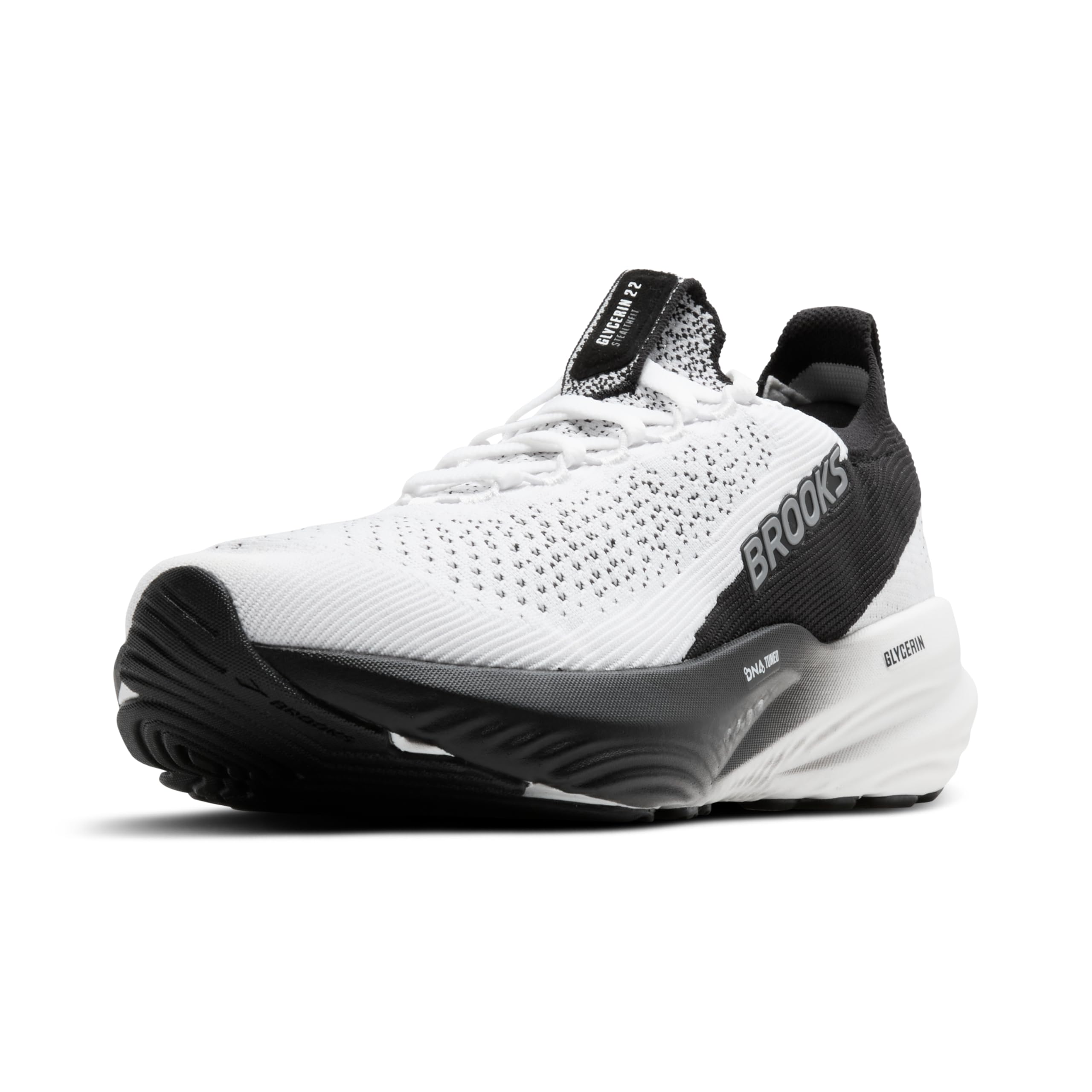 Brooks Men’s Glycerin Stealthfit 22 Neutral Running Shoe - White/Grey/Black - 11 Medium