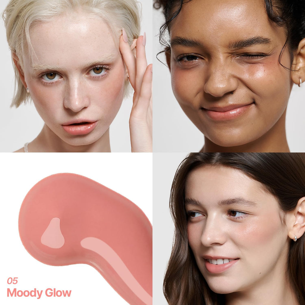 [2aN Heart Wearing Liquid Cheek (0.15oz) – Dewy Liquid Blush with Soft Glow & Clear Layering | Hydrating Essence + Glossy Oil Blend | Buildable, Finger-Blend Texture|8 Vibrant Shades] (05 Moody Glow)