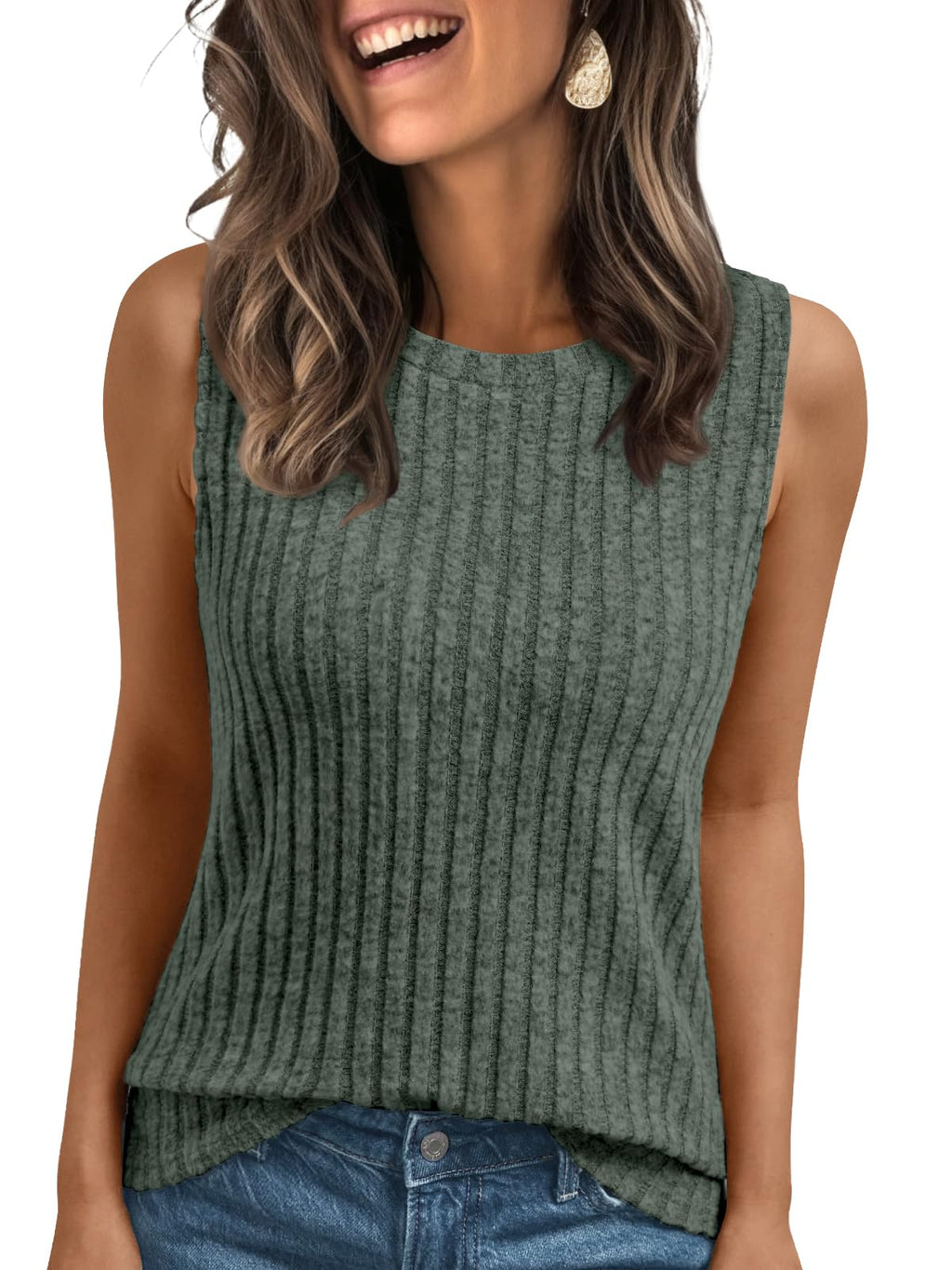 AUTOMET Summer Tank Tops Womens Sleeveless Tunic Shirts Basic Soft Clothes 2026 Casual Trendy Spring Beach Fashion Vacation Outfits DarkGreen 2XL