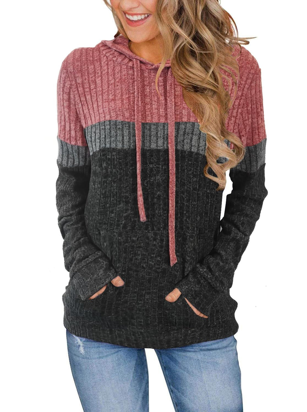 Lylinan Sweaters for Women Fall Clothes Early Fall Fashion 2025 Long Sleeve Shirts for Women Tops Boho Hoodies Winter Clothing Christmas Sweatshirts Trendy Comfiest Airport Outfits Lightred Gray XXL