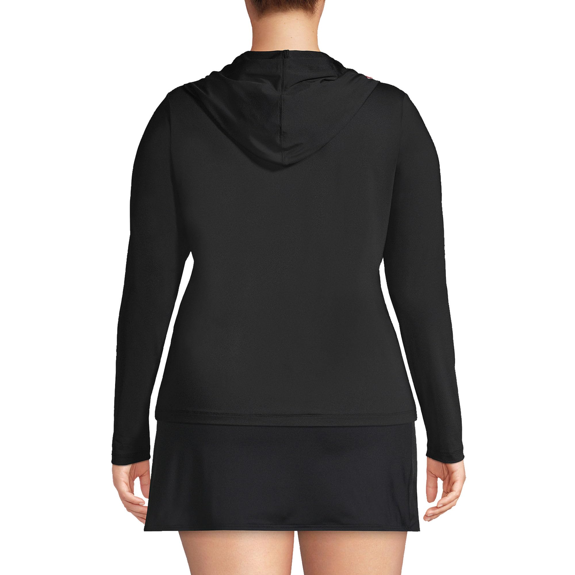 Lands' End Women's Sunshade UPF 50 Hooded Zip Front Rash Guard Black Petite X-Small