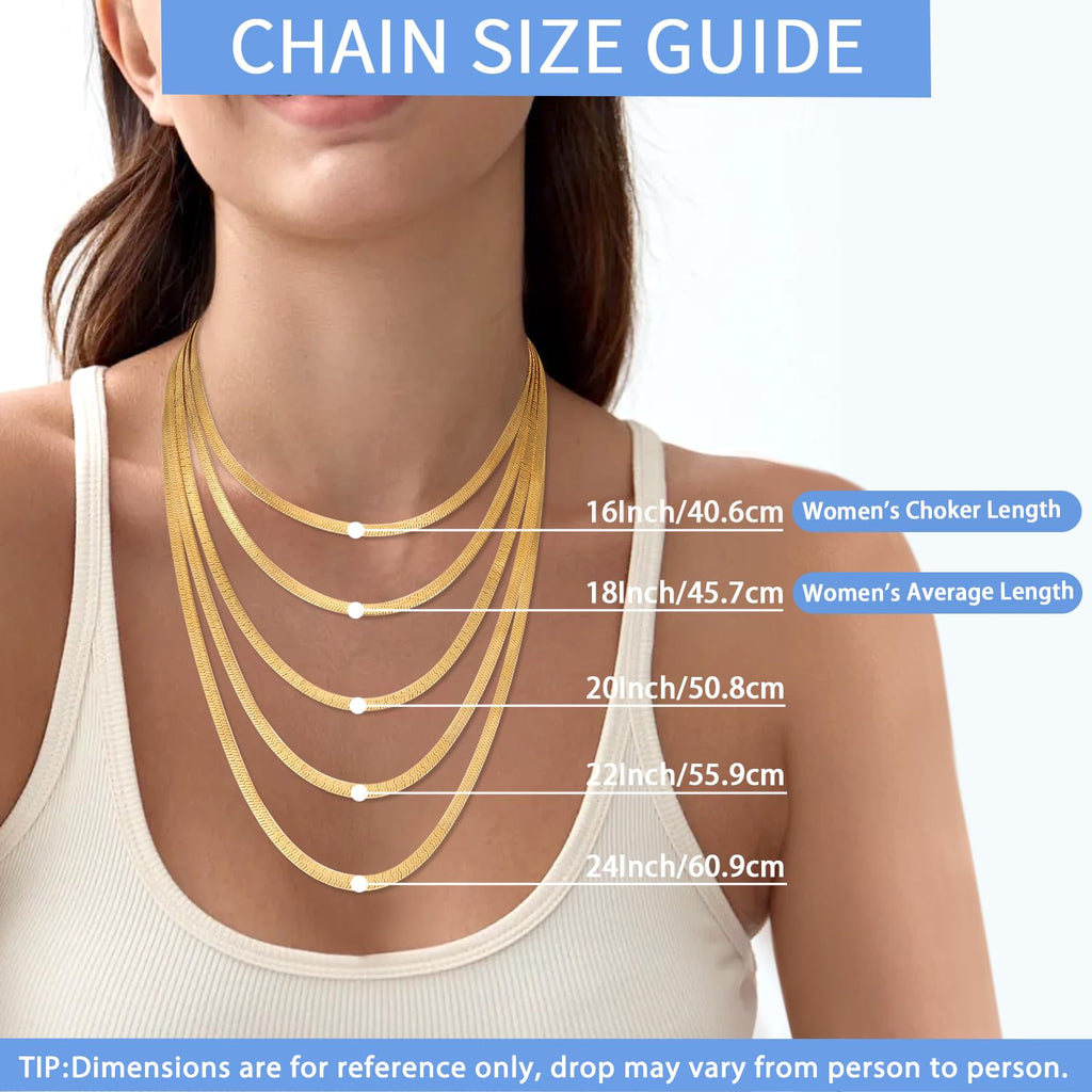 Jewlpire 18K Gold Plated Snake Chain Necklace for Women, 3mm Herringbone Necklace Choker Necklaces for Women, Women Chain Necklaces 16 Inch