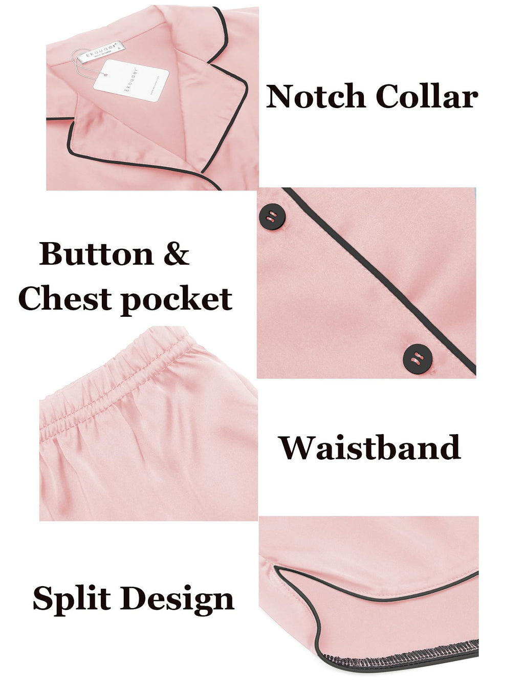 Ekouaer Valentines Pajamas for Women Silk Satin Pajamas Set Short Sleeve Sleepwear Button Down Loungewear 2 Piece Pjs Shorts Set Dark Pink XX-Large