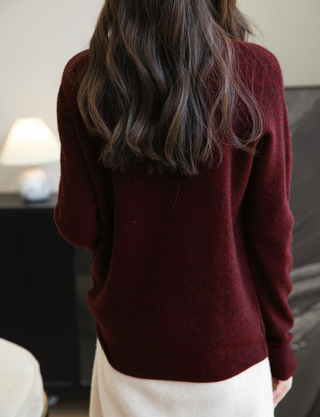 Chanyarn Women's Cashmere Long Sleeve Sweater Mockneck 2025 Fall Winter Seamless Knit Turtleneck Pullover Warm Soft 100% Merino Wool Sweater (Dark Red,L)