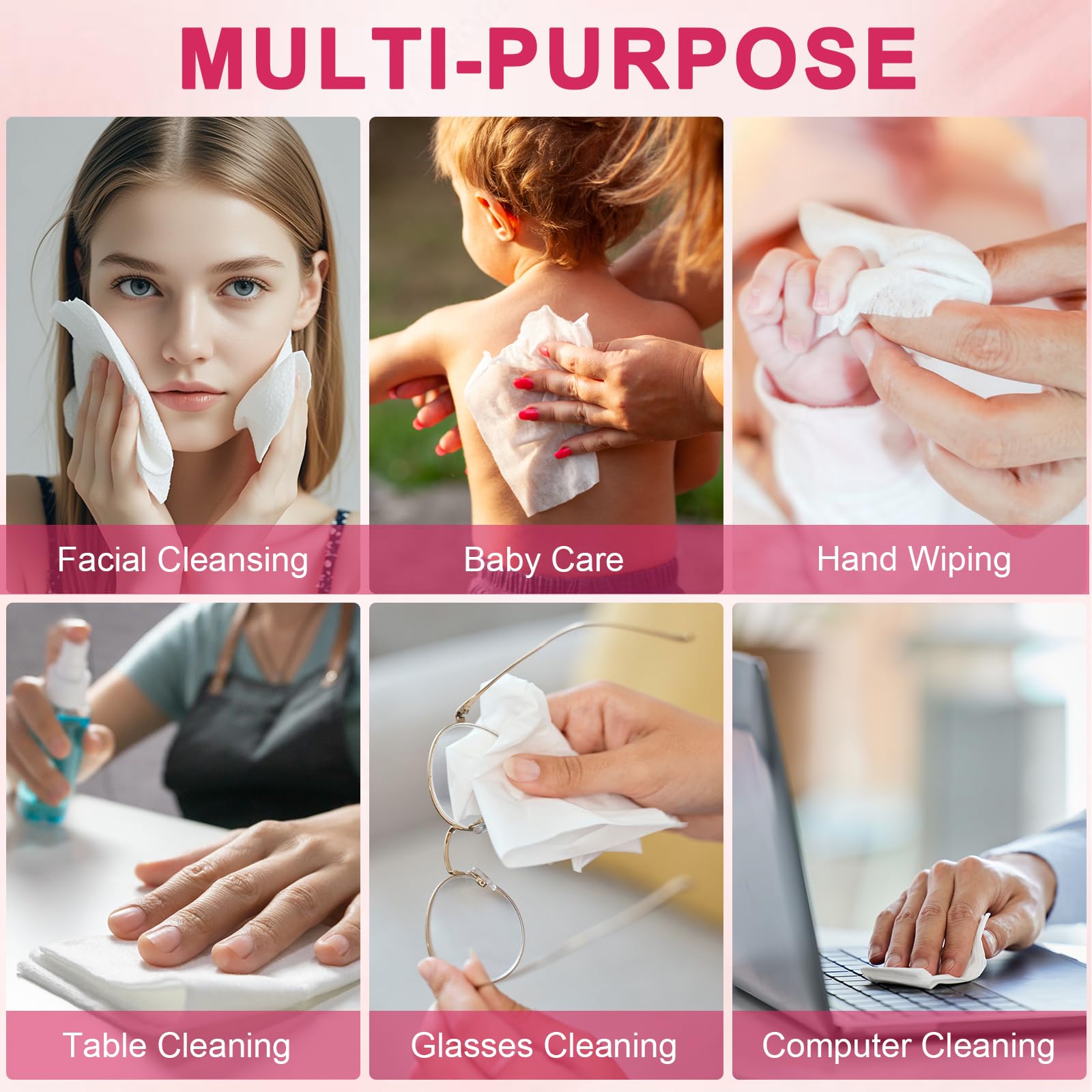 FACEMADE 60 Count XXL Disposable Face Towels 12" × 12", 100% USDA Biobased Face Towelettes Disposable, Clean Facial Towels for Makeup and Clean Skin, Super Soft and Thick Dry Wipes Club