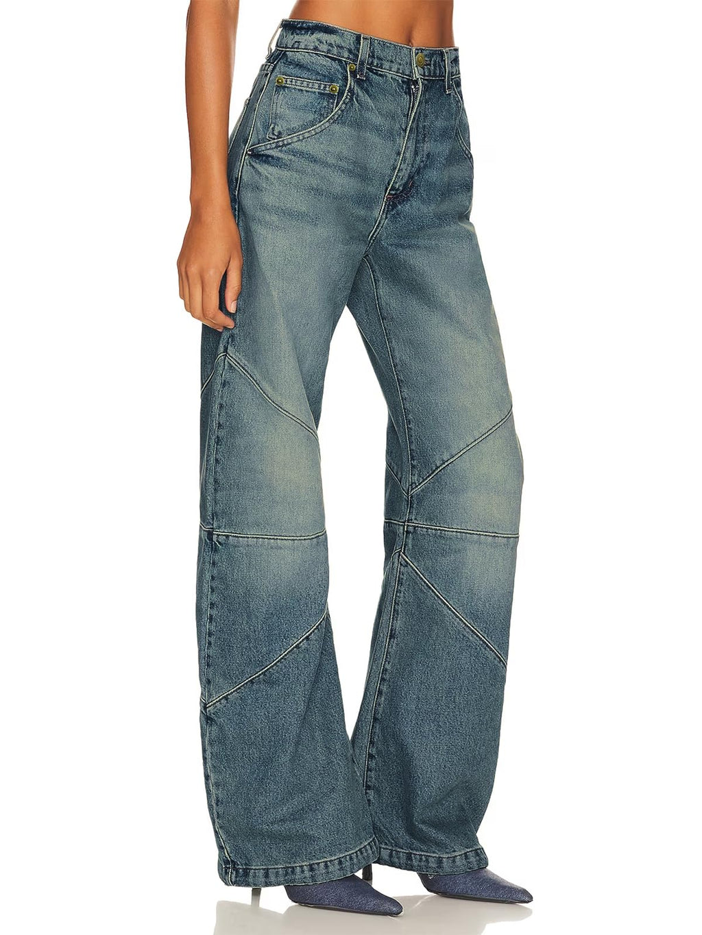 PLNOTME Womens High Waisted Barrel Jeans Casual Loose Boyfriend Wid Leg Denim Pants Wash Blue
