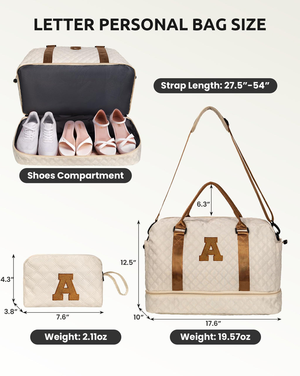 Vogewood Birthday Gift for Women-Duffle Bag with Shoe Compartment, Personalized Gift-Weekender Bag for Women，Overnight Bag with Wet Pocket,Girls Travel Bag with Makeup Bag Gifts for Grandma (Letter K)