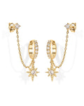 PAVOI 14K Gold Chain Earrings for Women | Double Piercing Dangle Chain Huggie Hoop Earrings | Cubic Zirconia Pearl Stud Ear Cuff Earrings for Women