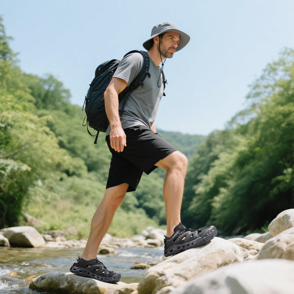 HUMTTO Men's Amphibious Closed Toe Hiking Sandals Quick-Dry Water Shoes Non-Slip Athletic Adjustable Outdoor Fisherman Beach Summer Walking Travel Shoe 10.5 Black