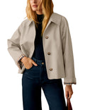 Dqbeng Womens Short Trench Jacket Plaid Lining Button Front Lightweight Classic Casual Outerwear with Pockets (Beige-XS)