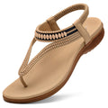 Littleplum Womens Sandals Arch Support Slingback Sandals Summer Beach Shoes Ankle Strap Thong Elastic Flat Sandals for Women Apricot Size 8.5