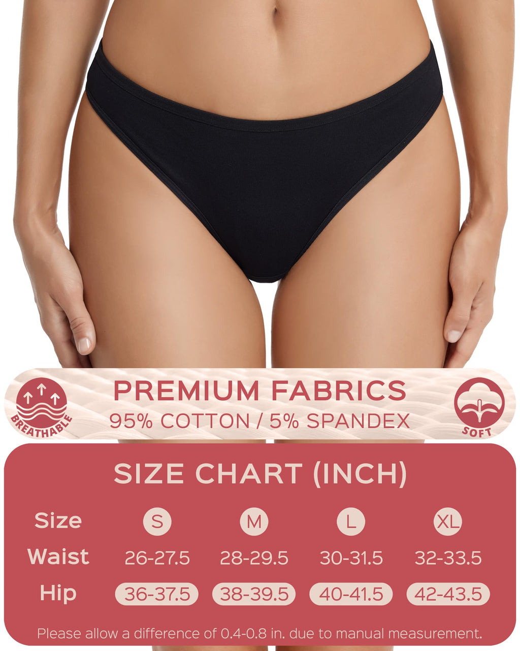 ANZERMIX Women's Breathable Cotton Thong Panties Pack of 6 (Black-6PK, X-Large)