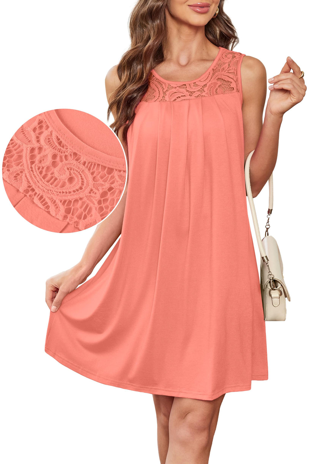 BKRIVE Womens Summer Dresses Sleeveless 2026 Beach Vacation Sundress Spring Mini Dress Coral M