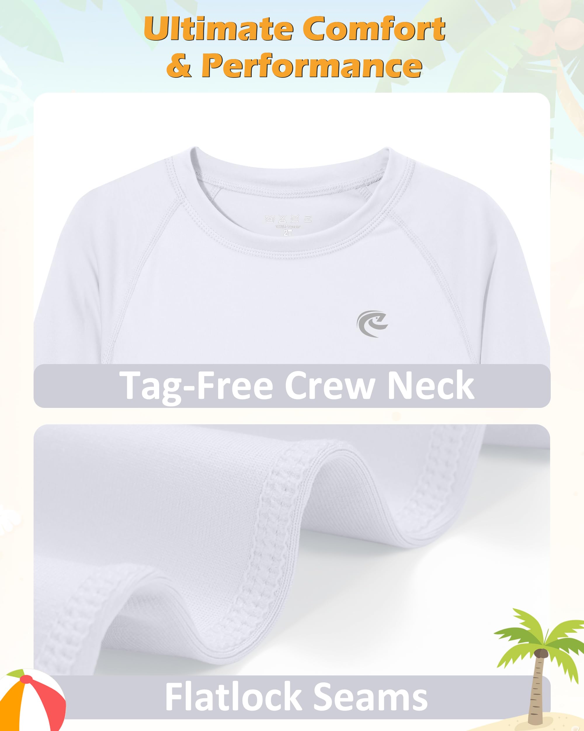 Boys UPF 50+ Swim Shirt Long Sleeve, 1 or 2 Pack UV Sun Protection Rash Guard, Youth Kids SPF Water Shirts for Beach Surf
