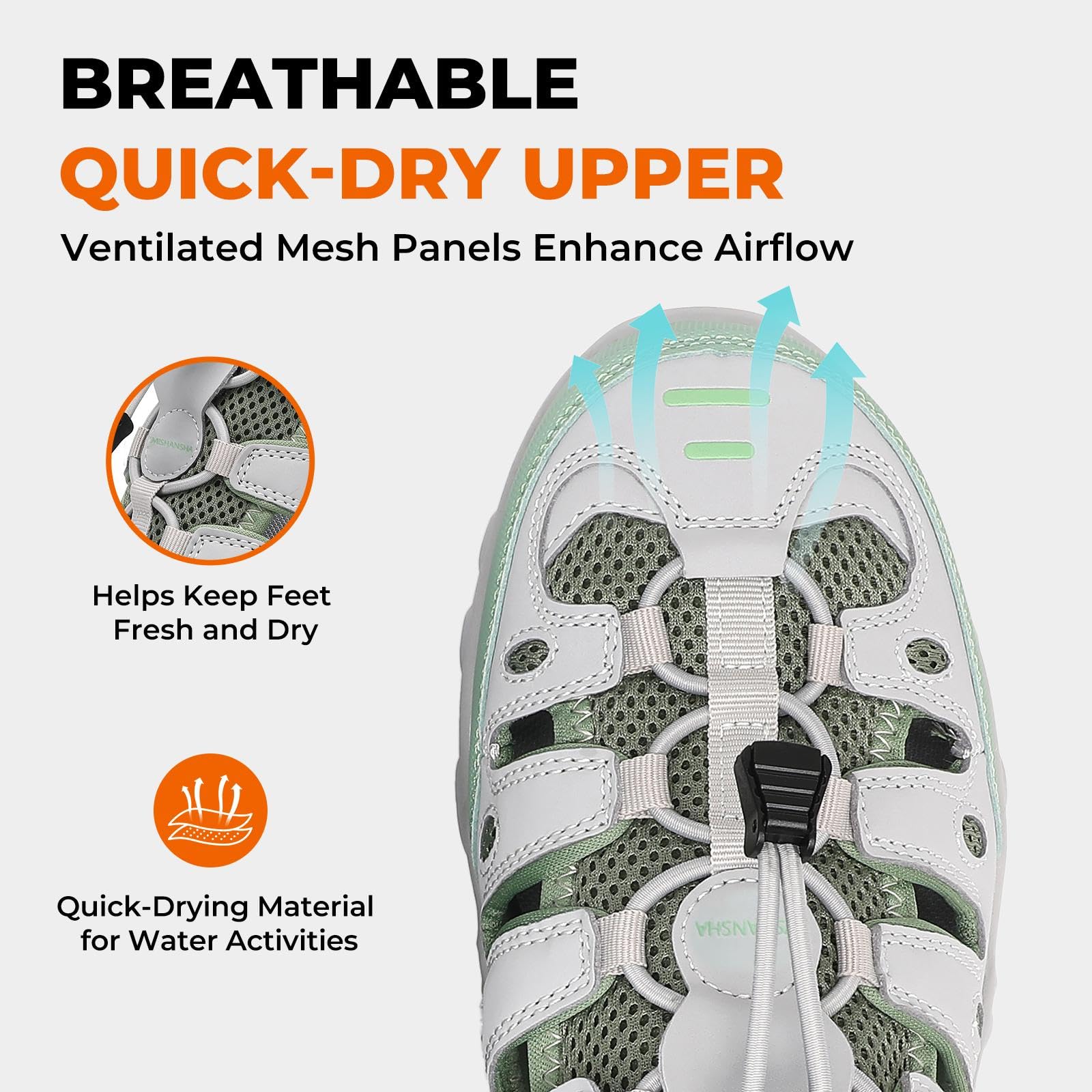 Mishansha Men's Women's Hiking Sandals, Closed Toe Outdoor Water Sandals with Adjustable Strap, Non Slip Sport Sandal for Trail Beach Travel Size 13 Women/11 Men Grey